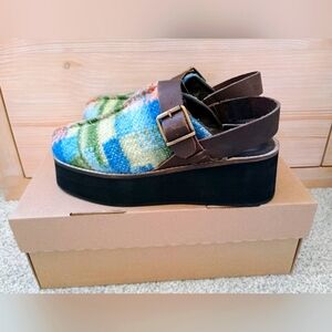 Free People Multicolor Platform Mules with Brown Straps